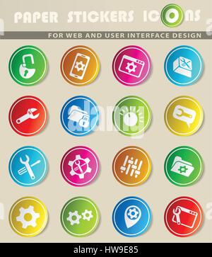 settings icons on color paper stickers for your design Stock Vector