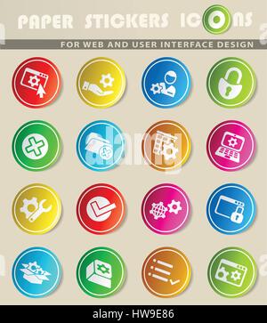 settings icons on color paper stickers for your design Stock Vector