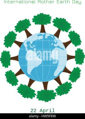 Ecology concept with Earth and trees. Stock Vector