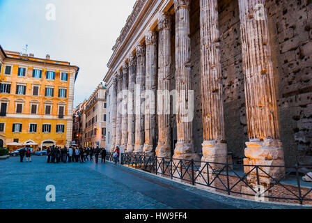 A surviving side colonnade of the Temple of Hadrian. Rome, Lazio, Italy, Europe. Stock Photo