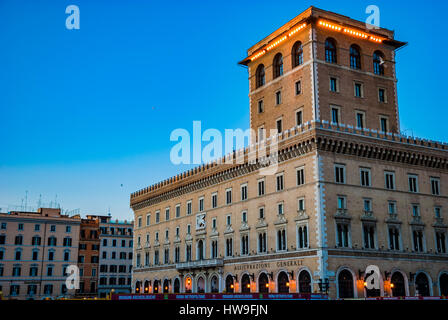 Piazza Venezia is the central hub of Rome. The Palazzo Venezia. Rome, Lazio, Italy, Europe. Stock Photo