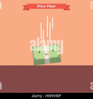 Money bill falling limit by price floor. Economic concept Stock Vector