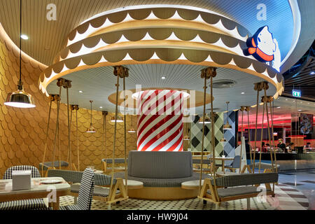 Unusual and imaginative rotund carousel like dining area in a Thailand Restaurant. Stock Photo