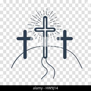 concept of the crucifixion in the form of 3 crosses and the way of salvationHoliday - Good Friday. Icon in the linear style Stock Vector