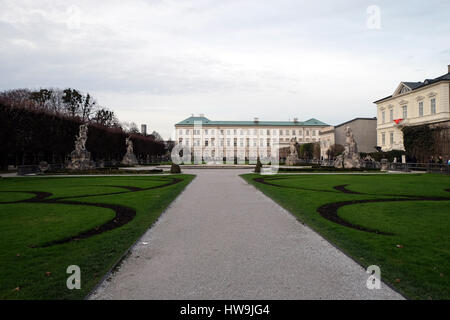 Famous Mirabell Gardens in Salzburg, Austria on December 13, 2014. Stock Photo