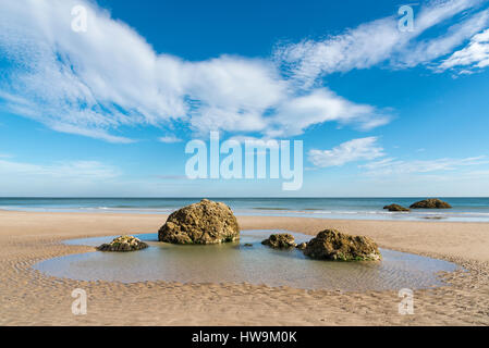 Simple composition of beach fetaures at Filey Bay on the coast of North Yorkshire, England. Stock Photo