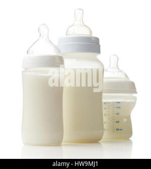 baby milk bottles isolated on white background Stock Photo