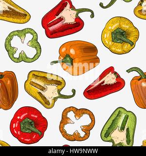 Seamless pattern with hand drawn sketch style peppers isolated on white background. Stock Vector