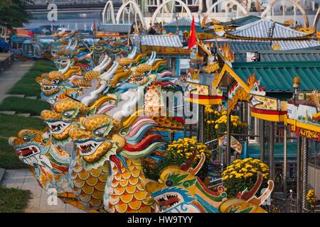 Vietnam, Hue, dragon excursion boats, Perfume River Stock Photo