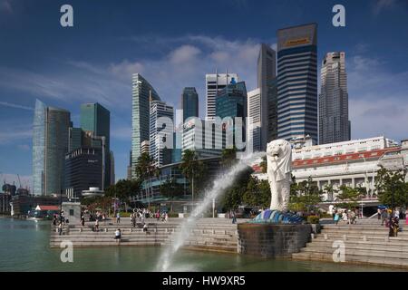Singapore, city skyline and The Merlion, daytime Stock Photo