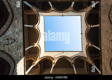 PALERMO, ITALY - JUNE 24, 2011: court of Palazzo Chiaramonte - Steri in Palermo. The building was begun in the early 14th century, and was the residen Stock Photo