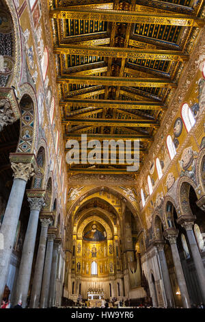 MONREALE, ITALY - JUNE 25, 2011: interior of Duomo di Monreale in Sicily. The cathedral of Monreale is one of the greatest examples of Norman architec Stock Photo