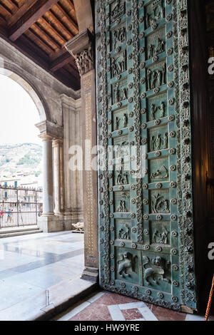 MONREALE, ITALY - JUNE 25, 2011: entrance of Duomo di Monreale in Sicily. The cathedral of Monreale is one of the greatest examples of Norman architec Stock Photo