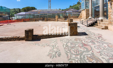 PIAZZA ARMERINA, ITALY - JUNE 29, 2011: entrance to Villa Romana del Casale. This ancient villa was built in the first quarter of the 4th century and  Stock Photo