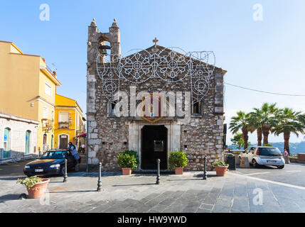 TAORMINA, ITALY - JULY 2, 2011: church Chiesa Sant Antonio Abate in on Piazza S Antonio Abate in Taormina city in Sicily. The church was built in 1330 Stock Photo