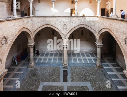 PALERMO, ITALY - JUNE 24, 2011: patio of Palazzo Chiaramonte - Steri in Palermo. The building was begun in the early 14th century, and was the residen Stock Photo