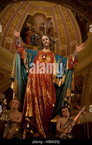 Statue of Jesus of the Sacred Heart inside the church Fontana, Gozo, Malta Stock Photo