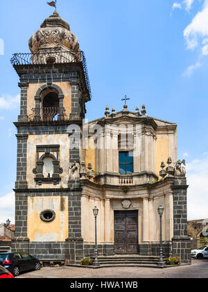 travel to Italy - facade of Saint Antonio church (Chiesa di Sant Antonio Abate) in Castiglione di Sicilia town in Sicily Stock Photo