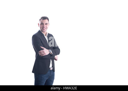 Young successful happy businessman looking at camera studi shot Stock Photo
