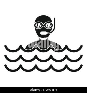 Man with scuba icon, simple style Stock Vector