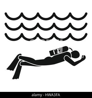 Scuba diver man in diving suit icon, simple style Stock Vector