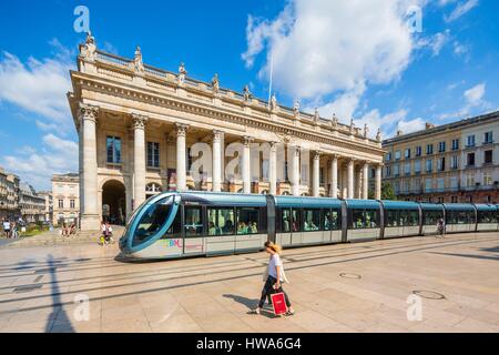 France, Gironde, Bordeaux, area classified UNESCO World Heritage, Quinconces district, Place de la Comédie, the National Opera of Bordeaux or Grand Th Stock Photo