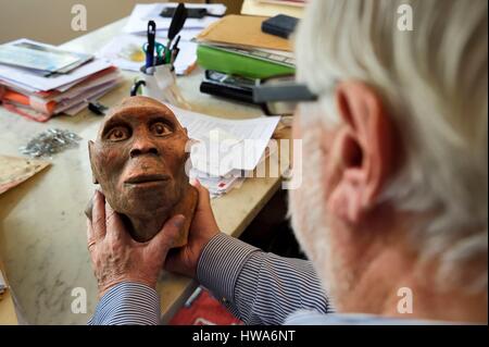 France, Paris, the french paleontologist and paleoanthropologist Yves Coppens, professor at the College de France, in the office of his home in Paris, Stock Photo