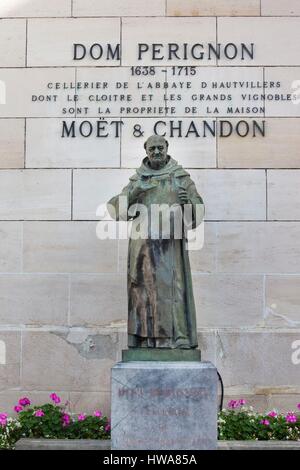 France, Marne, Epernay, statue of Dom Perignon, founder of champagne making Stock Photo