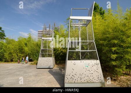 France, North, Lille, Gardens of the Giants, two giant metal chairs Stock Photo