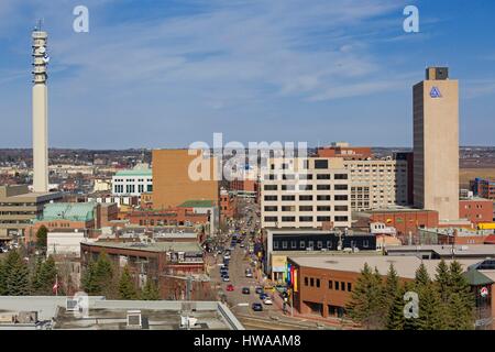 Canada, New Brunswick, Moncton, downtown, Main Street and the Bell Aliant communication tower Stock Photo