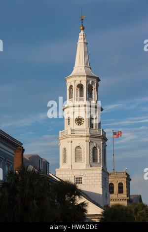 United States, South Carolina, Charleston, Broad Street and St. Michael's Episcopal Church, morning Stock Photo