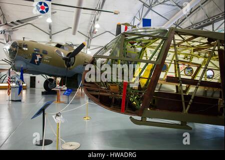 United States, Delaware, Dover, Dover Air Force Base, Air Mobility Command Museum, WW2-era Waco glider and B-17 bomber Stock Photo