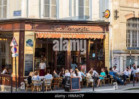 France, Paris, Montmartre district, Abbesses street, bar Le Progrès Stock Photo