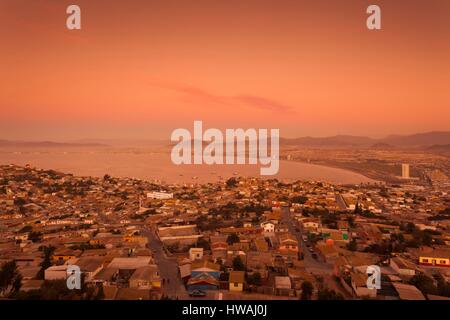 Chile, Coquimbo, elevated city view from the Cruz del III Milenio cross, dusk Stock Photo