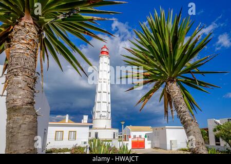 Portugal, Algarve region, Olhao, Ria Formosa Natural Park, Culatra island, Farol village, Cabo de Santa Maria lighthouse built in 1851 Stock Photo