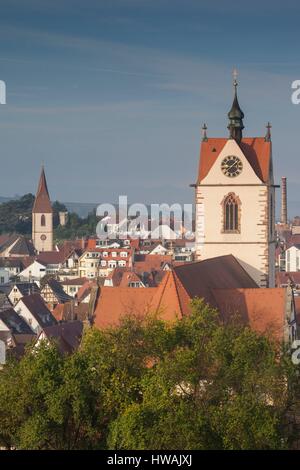 Germany, Baden-Wurttemburg, Kaiserstuhl Area, Endingen, elevated view of the Peterkirche church and town, autumn Stock Photo