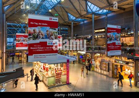 Germany, Bavaria, Munich, Hauptbahnhof, Main Train Station, interior Stock Photo