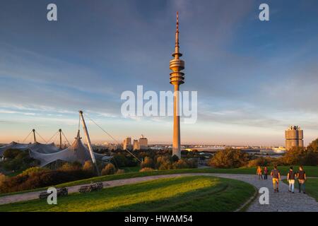 Germany, Bavaria, Munich, Olympic Park, Olympia Tower, sunset, fall Stock Photo