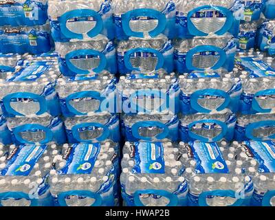 Cases of water bottles at Costco Stock Photo