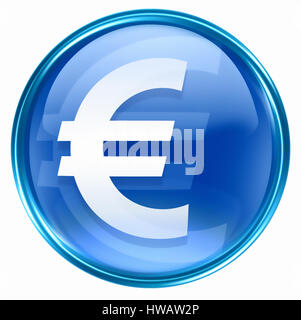 Euro icon blue, isolated on white background Stock Photo