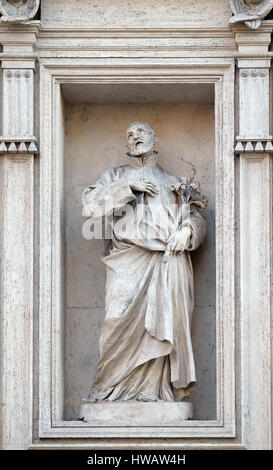 Saint Andrew Avellino statue on the portal of Sant Andrea della Valle Church in Rome, Italy on September 01, 2016. Stock Photo