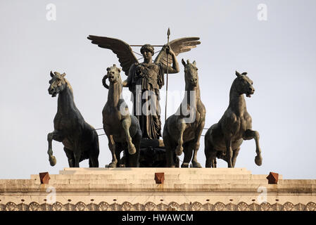 Statue of the goddess Victoria riding on quadriga, National Monument of Victor Emmanuel II, Rome, Italy  on September 01, Stock Photo