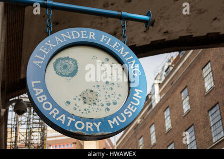 Alexander Fleming Laboratory Museum sign at St Mary's Hospital, London, England, UK Stock Photo