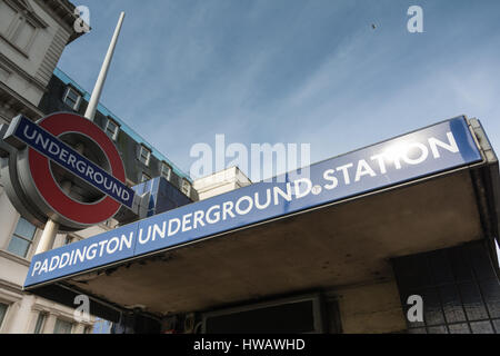 The entrance to Paddington Underground Station in west London, UK Stock Photo