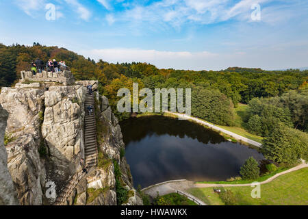 HORN-BAD MEINBERG - OCTOBER 04: View from the famous sandstone rock formation Externsteine in autumn in Germany on October 4, 2015 Stock Photo