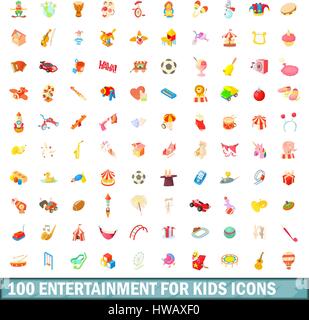 100 entertainment for kids icons set Stock Vector