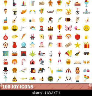 100 joy icons set, flat style Stock Vector