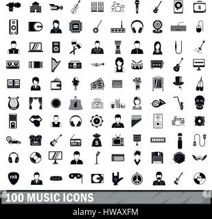 100 music icons set, simple style  Stock Vector