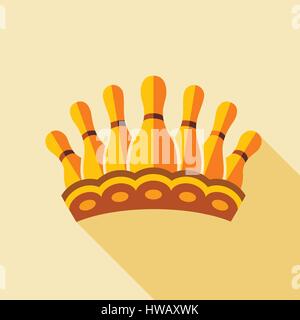 Royal crown with bowling pins icon, flat style Stock Vector