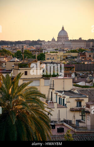 Rome rooftop view with St Peters Basilica of Vatican City. Stock Photo